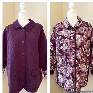 Susan Graver Reversible Purple Floral Quilted Rain Jacket NWT - 1X